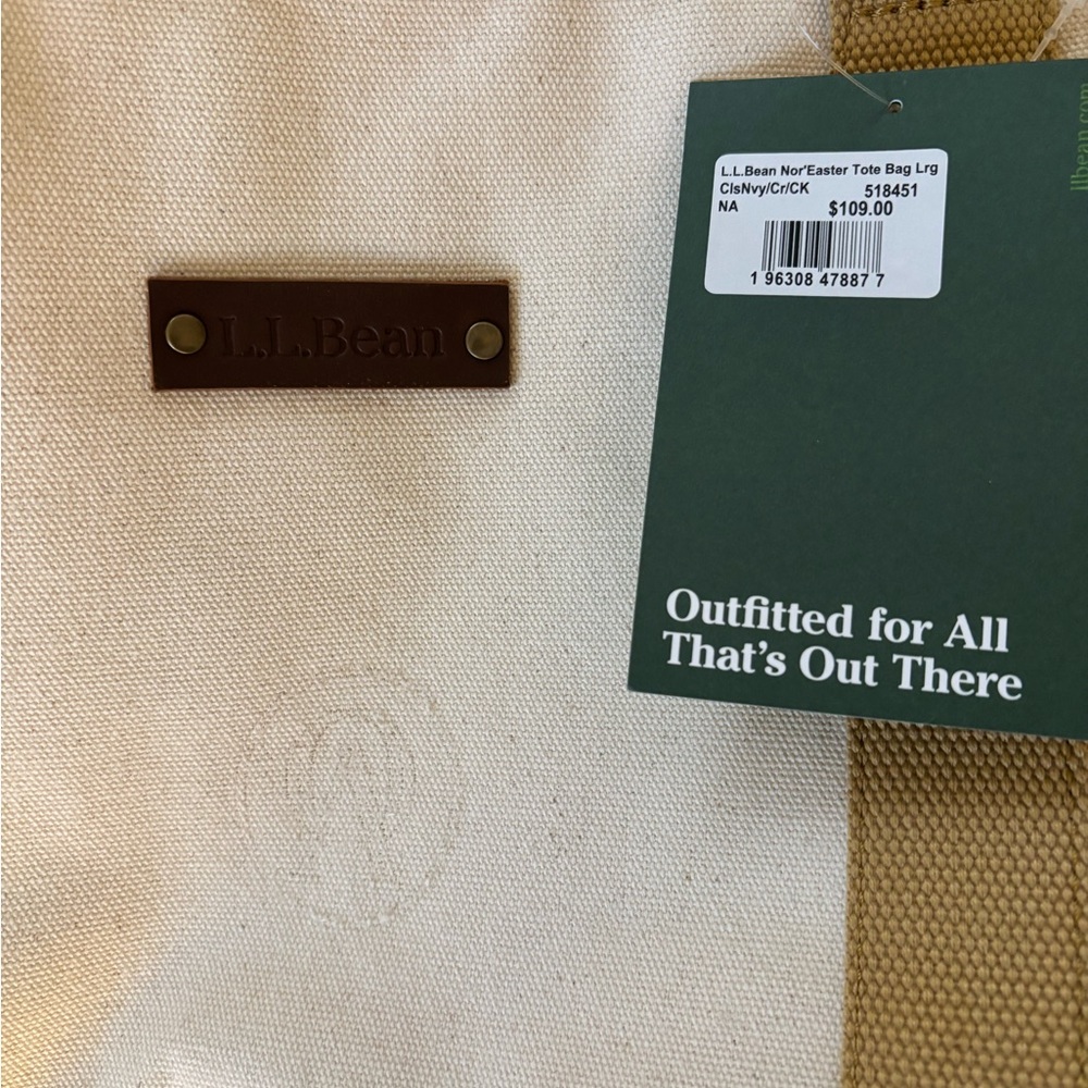 L.L. Bean NWT Large Canvas Tote Bag - Cream and Navy - Picture 7 of 12